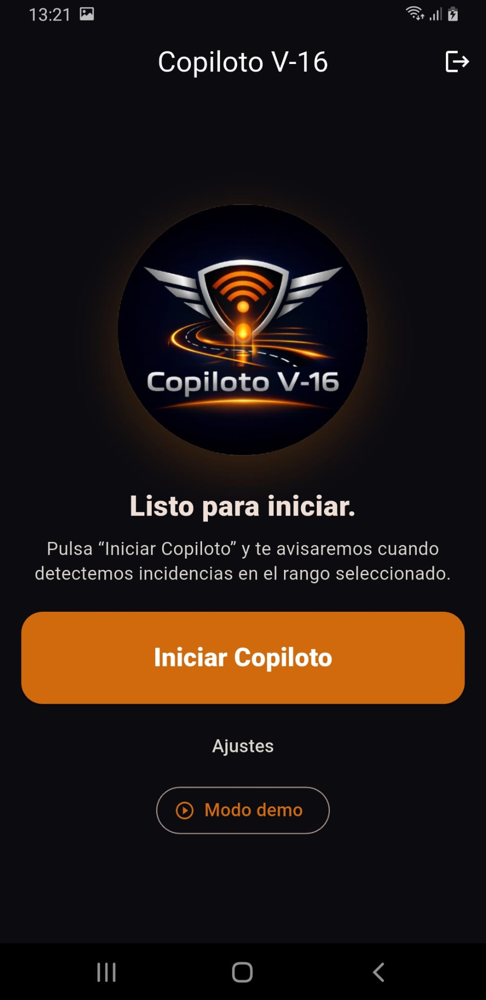 Pantalla de inicio del copiloto